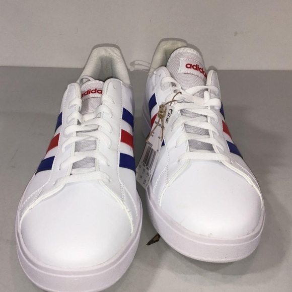 NEW!! Men’s Adidas Grand Court White Sneakers with Red and Blue Stripes Size 11M - Picture 1 of 5
